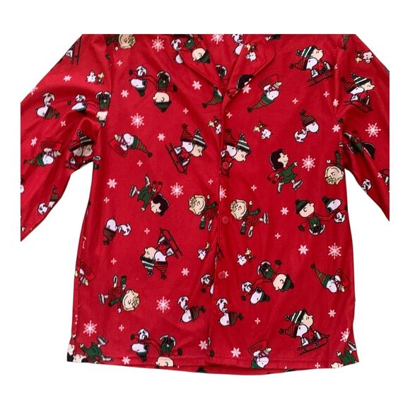 Peanuts Pajama Shirt Mens LG Snoopy Charlie Brown V-Neck Flannel Long Sleeves - Picture 3 of 12